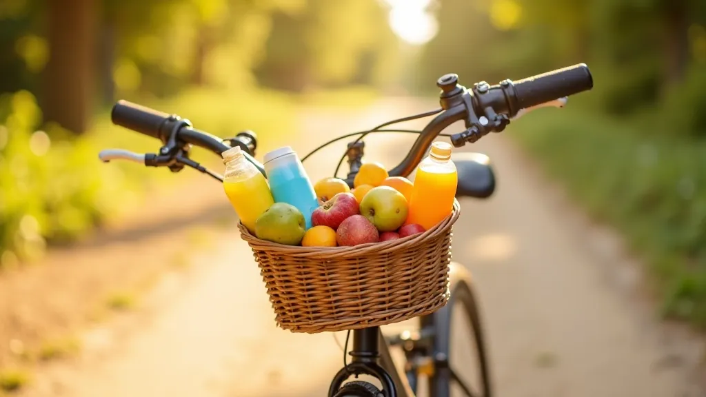Velosipēda groza ar ūdeni, ogas un sīkumi